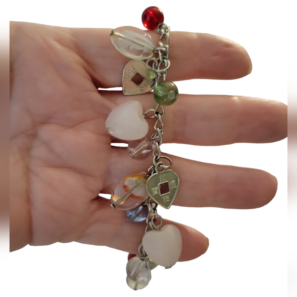 Hand Crafted Charm Bracelet Glass Hearts